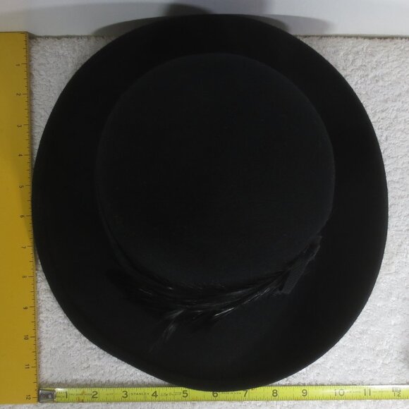 Lancaster Hat 60s Vintage Black Fancy Bowler Feathers Wool Ladies Size 6 7/8 main image 8